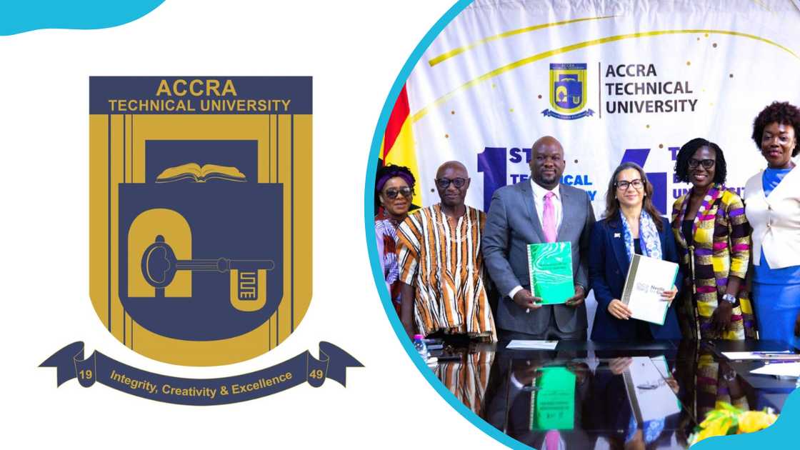 The Accra Technical University logo and staff unveiling the annual strategic plan The Accra Technical University logo and staff unveiling the annual strategic plan
