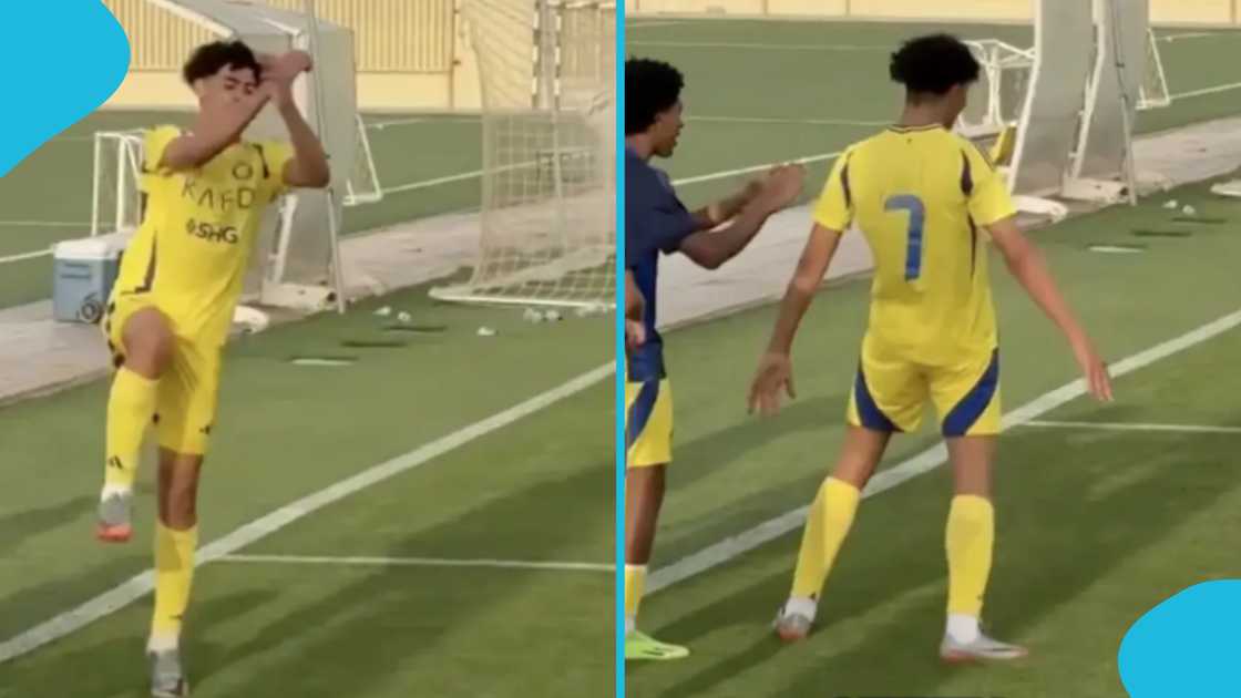 Cristiano Junior recreates Ronaldo's iconic SIIIIU celebration after scoring for Al Nassr U15 Cristiano Junior recreates Ronaldo's iconic SIIIIU celebration after scoring for Al Nassr U15