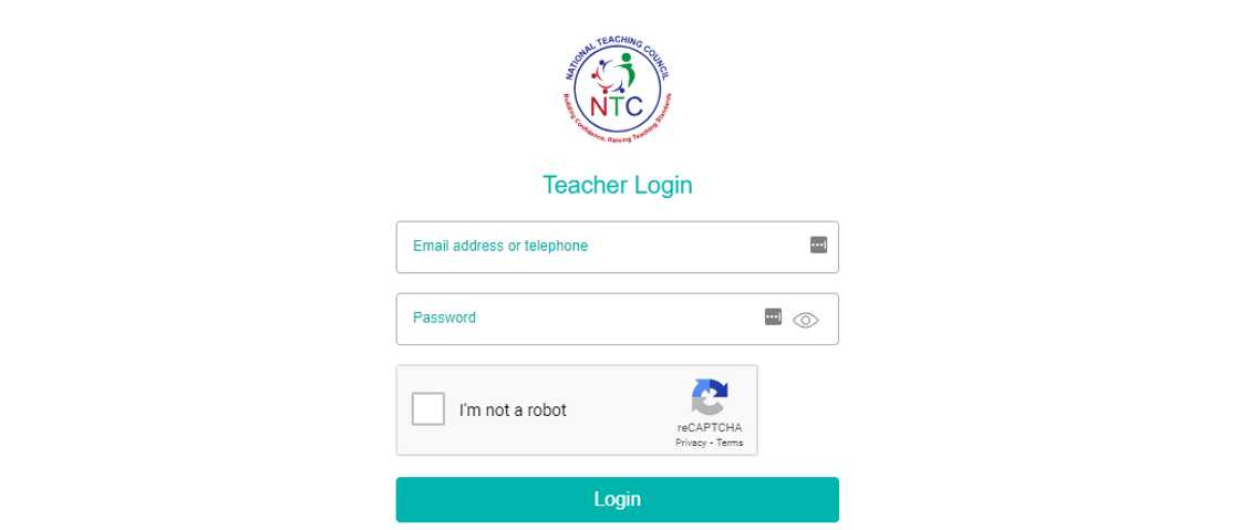 The NTC portal login page