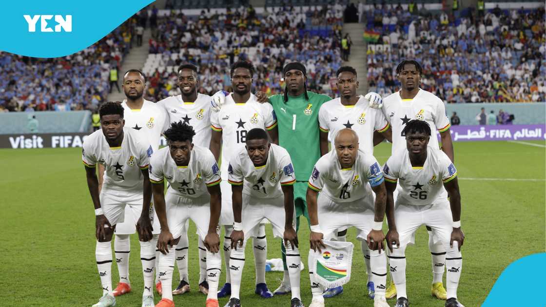Ghanaian team group before the FIFA World Cup Qatar 2022 Group H match between Ghana and Uruguay at Al Janoub Stadium on December 02, 2022 in Doha, Qatar Ghanaian team group before the FIFA World Cup Qatar 2022 Group H match between Ghana and Uruguay at Al Janoub Stadium on December 02, 2022 in Doha, Qatar
