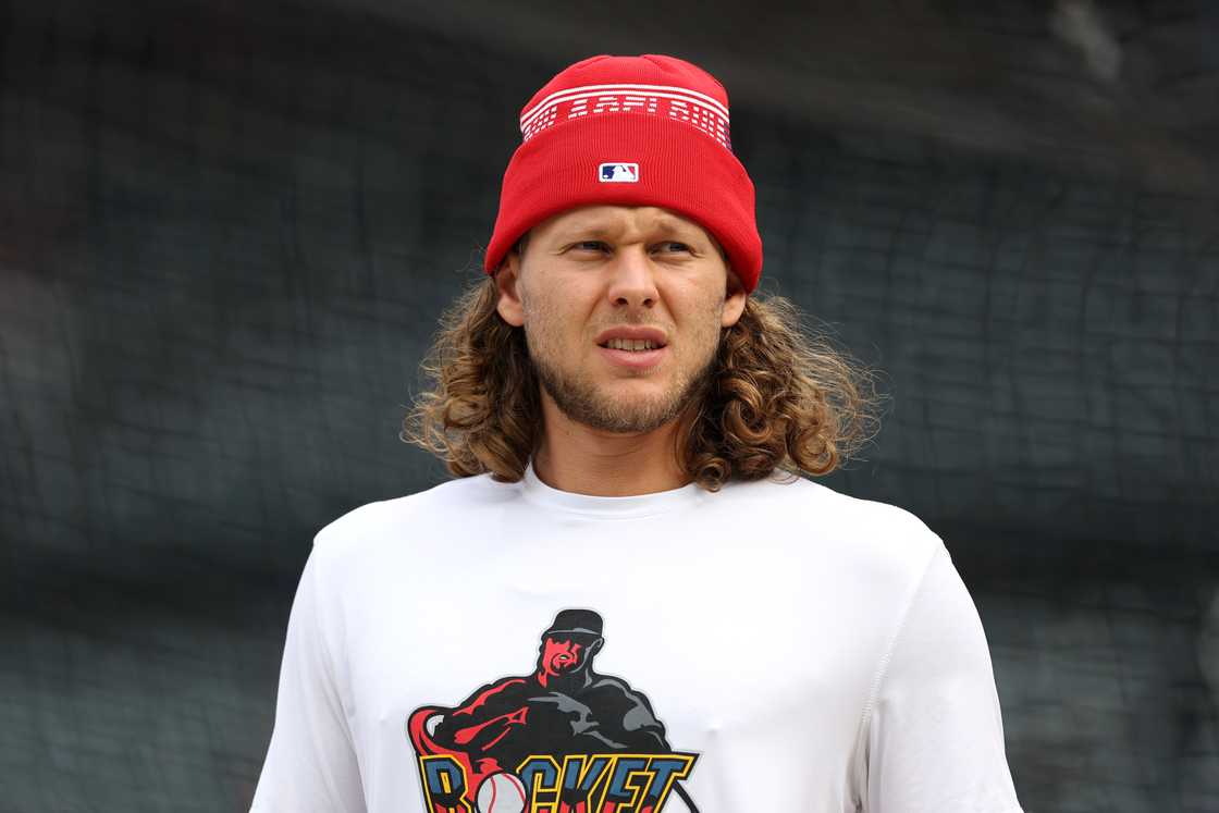 Alec Bohm looks on before Game Three of the Division Series against the New York Mets.