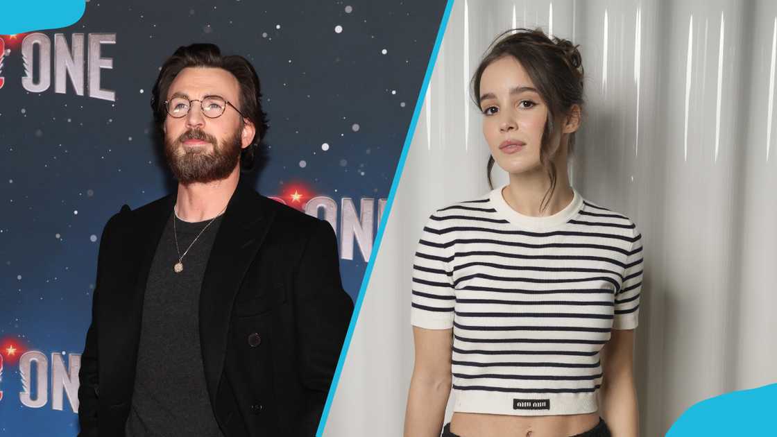 Chris Evans at the "Red One" premiere in New York City (L). Alba Baptista at Miu Miu Fall 2023 Ready To Wear Runway Show (R) Chris Evans at the "Red One" premiere in New York City (L). Alba Baptista at Miu Miu Fall 2023 Ready To Wear Runway Show (R)