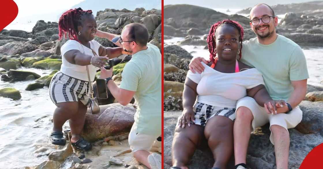 Comedian Fats Timbo overjoyed after boyfriend Alan proposed to her. Comedian Fats Timbo overjoyed after boyfriend Alan proposed to her.