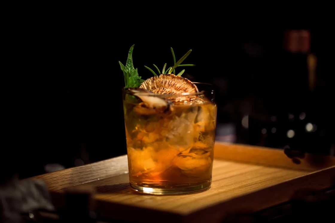A cocktail on a tray