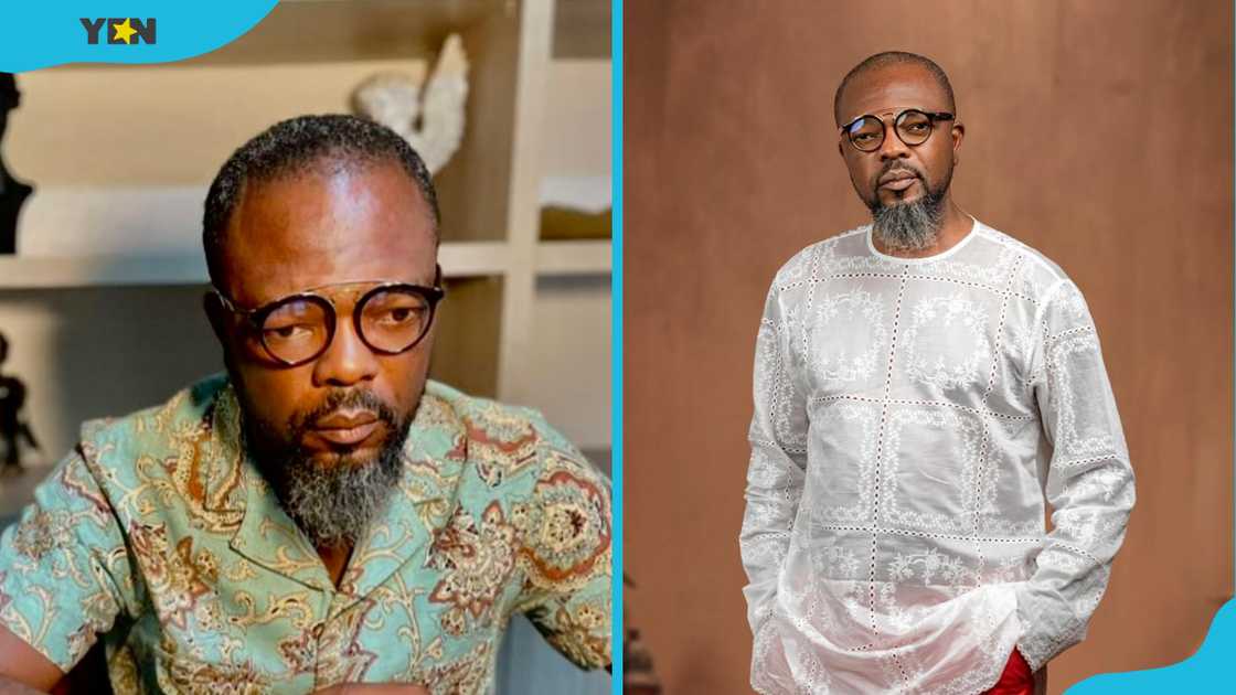 Kofi Okyere Darko sits in an office (L). Kofi stands in a room (R) Kofi Okyere Darko sits in an office (L). Kofi stands in a room (R)