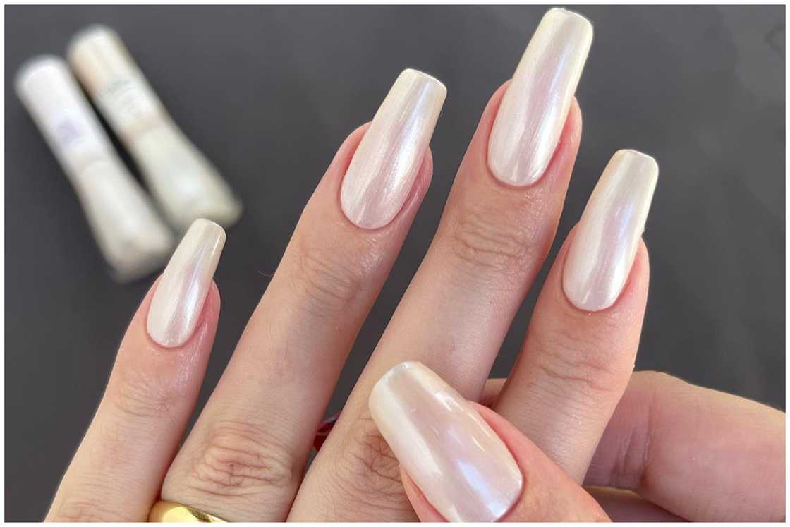 White square glazed doughnut nails