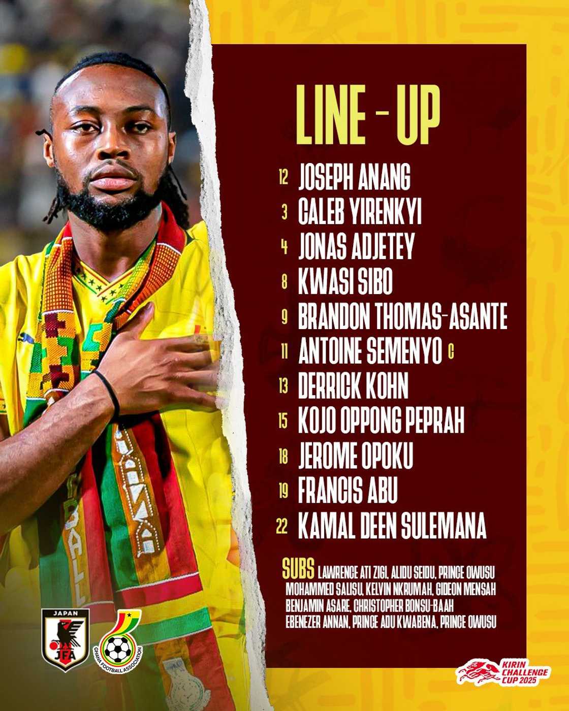Ghana Football Association news, Japan vs. Ghana Kirin Cup result, Ghana Black Stars team news, Antoine Semenyo captain, Thomas Partey sidelined, Mohammed Salisu late arrival, Ghana football 2025, Japan vs Ghana match highlights