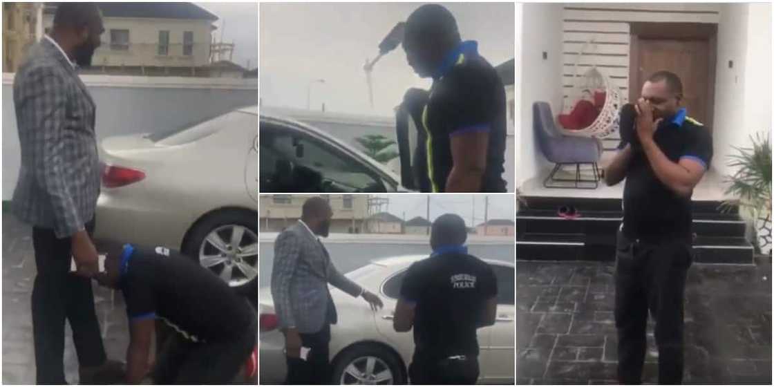 Police officer goes wild in surprise as his Nigerian boss gifts him new car, he throws away his cap and prostrates in video Police officer goes wild in surprise as his Nigerian boss gifts him new car, he throws away his cap and prostrates in video