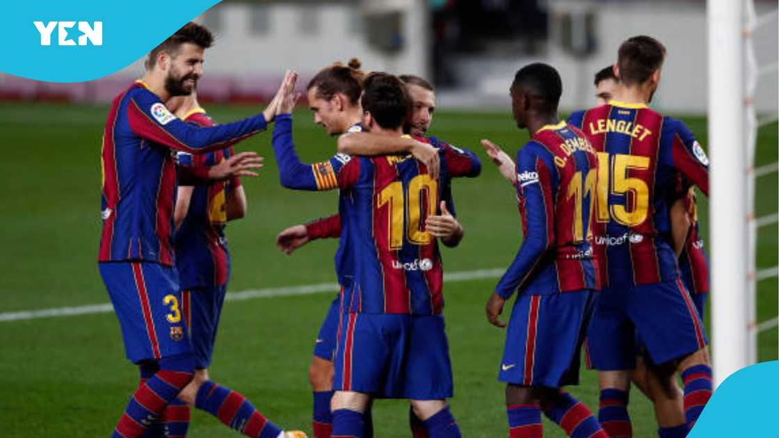 Gerrard Pique and his Barcelona teammates celebrate. Gerrard Pique and his Barcelona teammates celebrate.