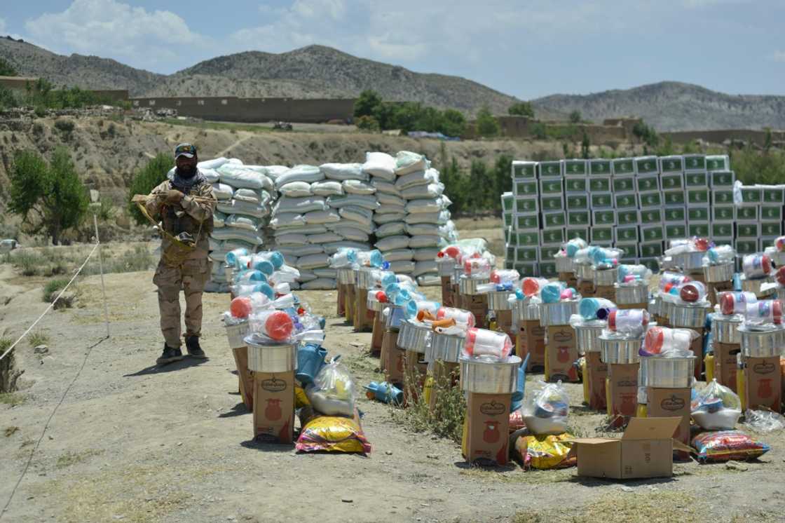 Relief supplies awaiting distribution in Gayan district, which was hard hit by last week's deadly Afghan earthquake Relief supplies awaiting distribution in Gayan district, which was hard hit by last week's deadly Afghan earthquake