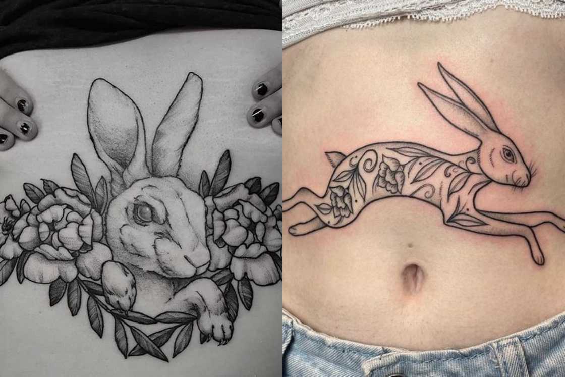Ladies with rabbit tattoos on their upper abdomen Ladies with rabbit tattoos on their upper abdomen