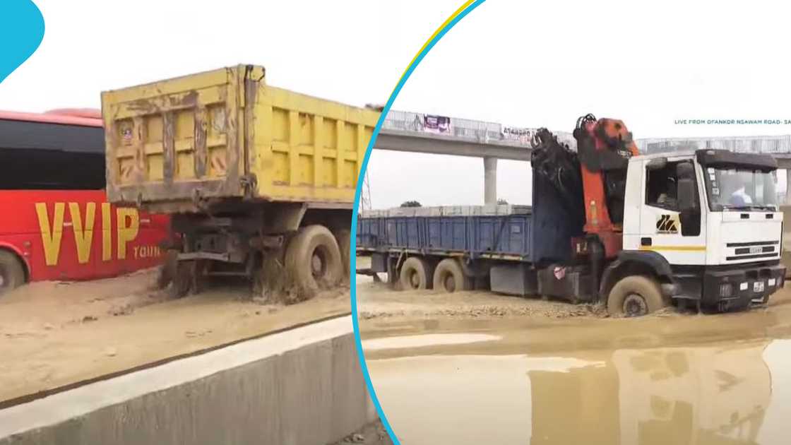 Heavy rains have left sections of the Nsawam-Pokuase road severely flooded