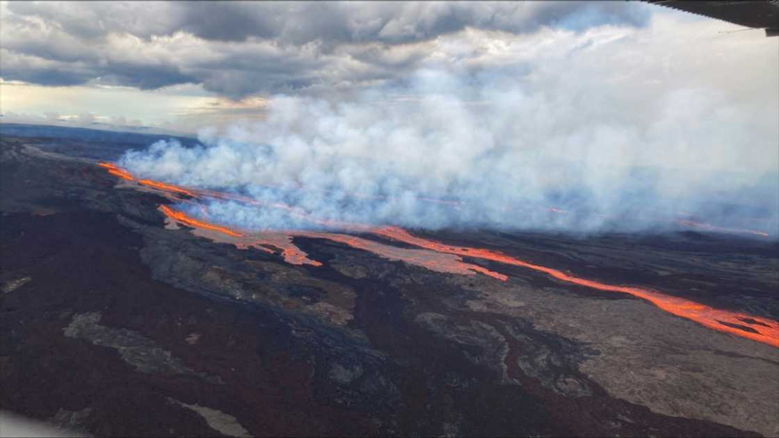 Rivers of molten rock are visible high up on Mauna Loa, the world's biggest volcano