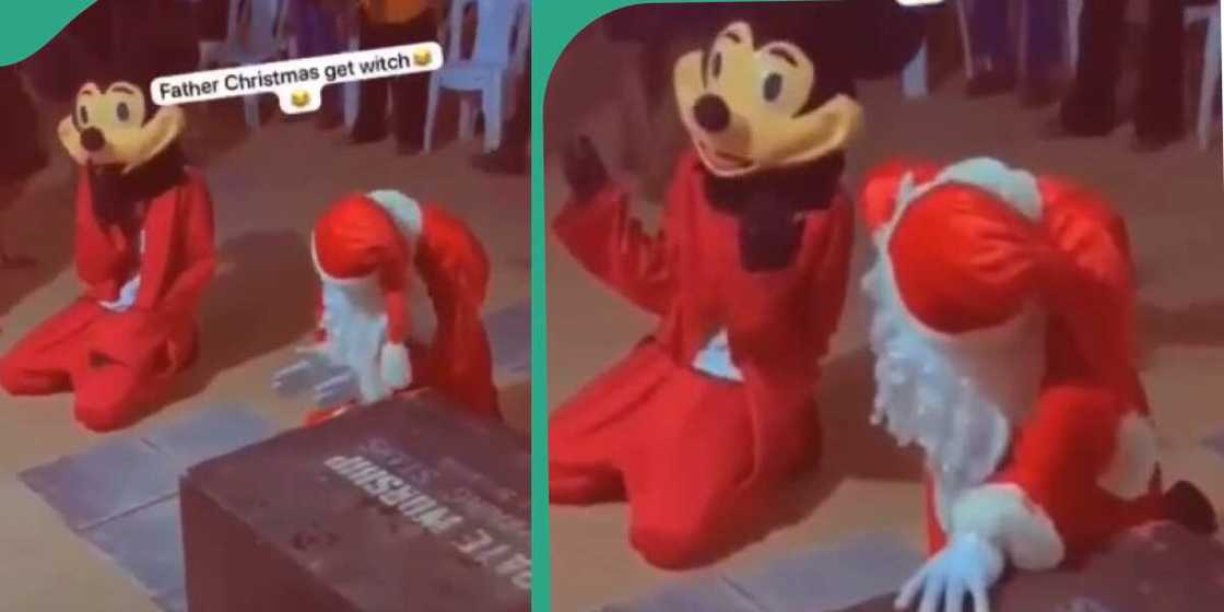 Father Christmas falls under anointing in church Father Christmas falls under anointing in church