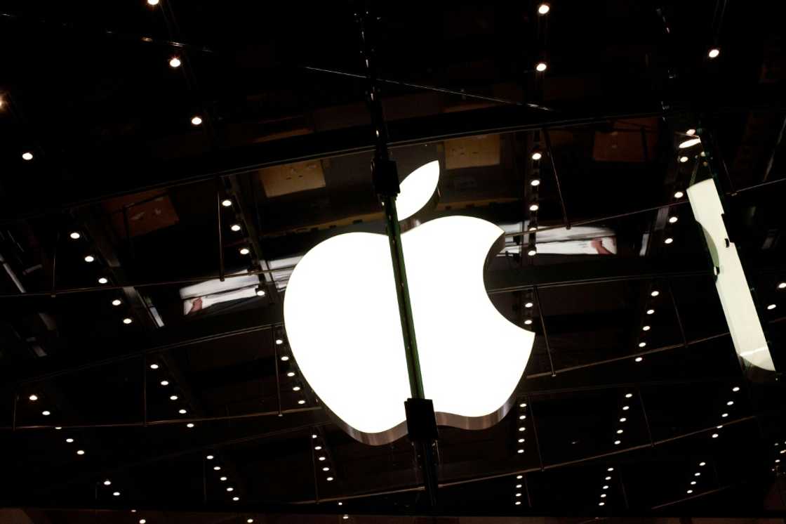 The Apple logo at a store in New York