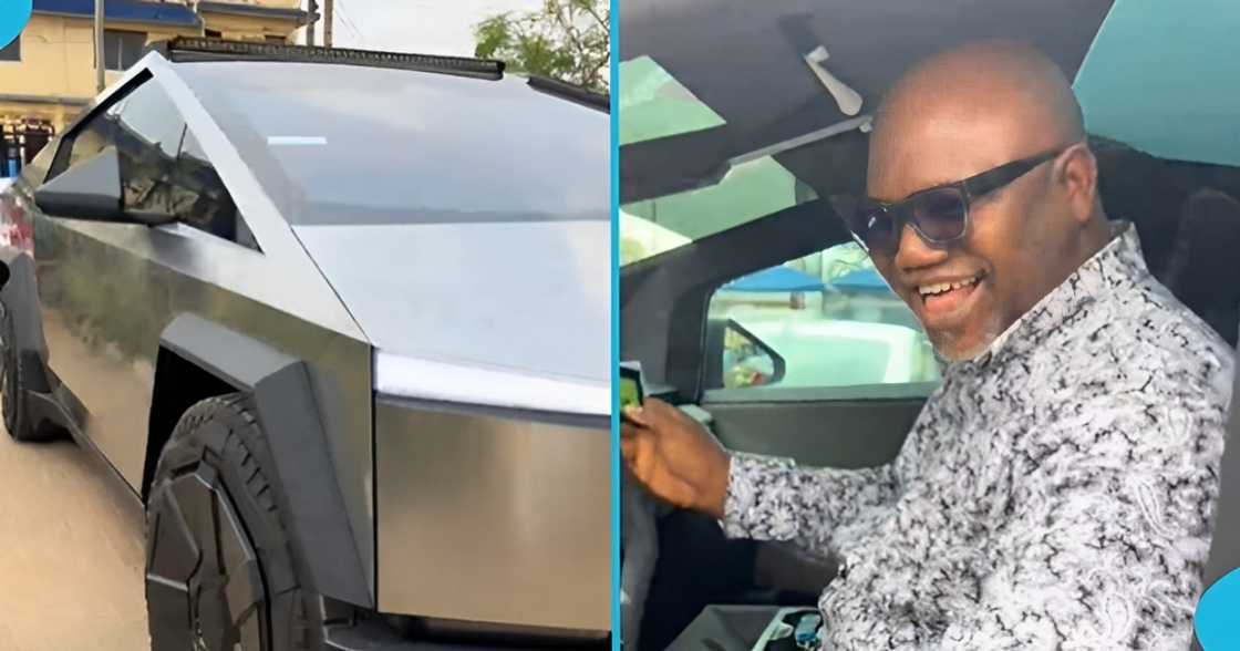 Tesla Cybertruck. Ghanaian man, street boys, Elon Musk, luxurious car. Tesla Cybertruck. Ghanaian man, street boys, Elon Musk, luxurious car.