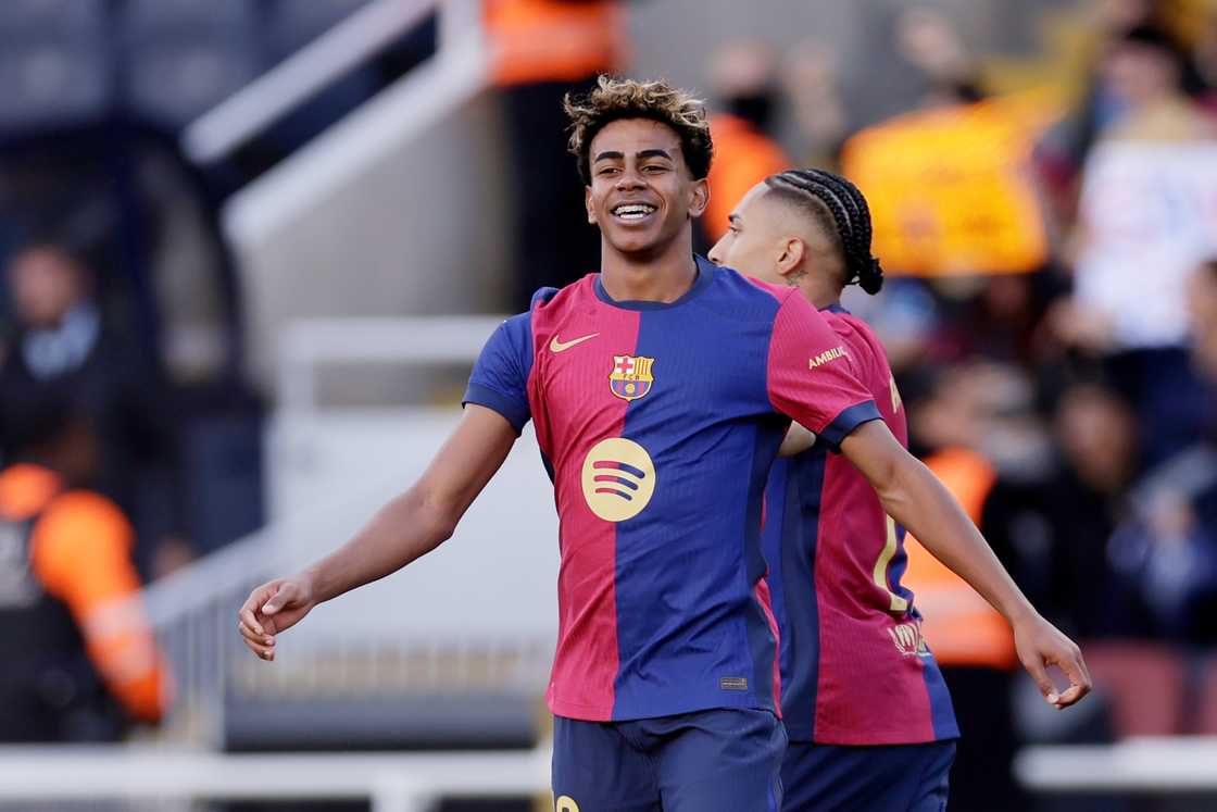 Raphinha of FC Barcelona celebrates 4-3 with Lamine
Yamal of FC Barcelona during the LaLiga EA Sports match between FC Barcelona v Celta de Vigo at the Lluis Companys Olympic Stadium on April 19, 2025 in Barcelona Spain Raphinha of FC Barcelona celebrates 4-3 with Lamine
Yamal of FC Barcelona during the LaLiga EA Sports match between FC Barcelona v Celta de Vigo at the Lluis Companys Olympic Stadium on April 19, 2025 in Barcelona Spain