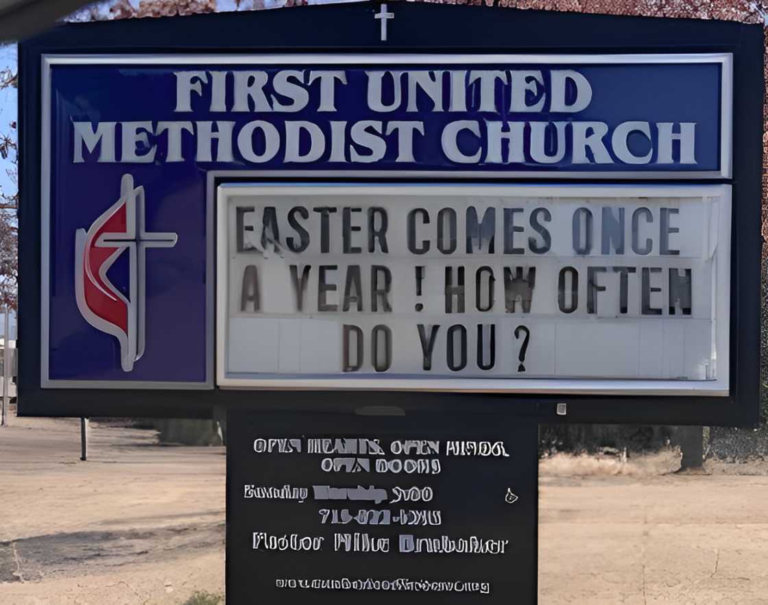 Funny Easter church sign for First United Methodist Church.