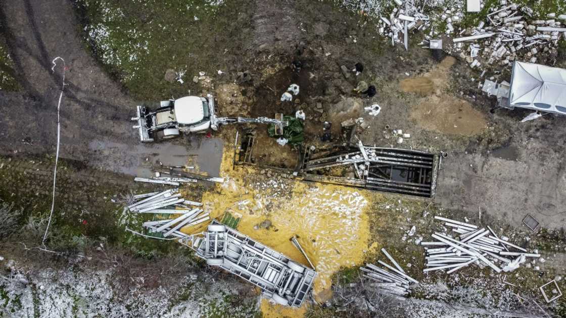 Aerial view the site where a missile strike killed two men in the eastern Poland village of Przewodow