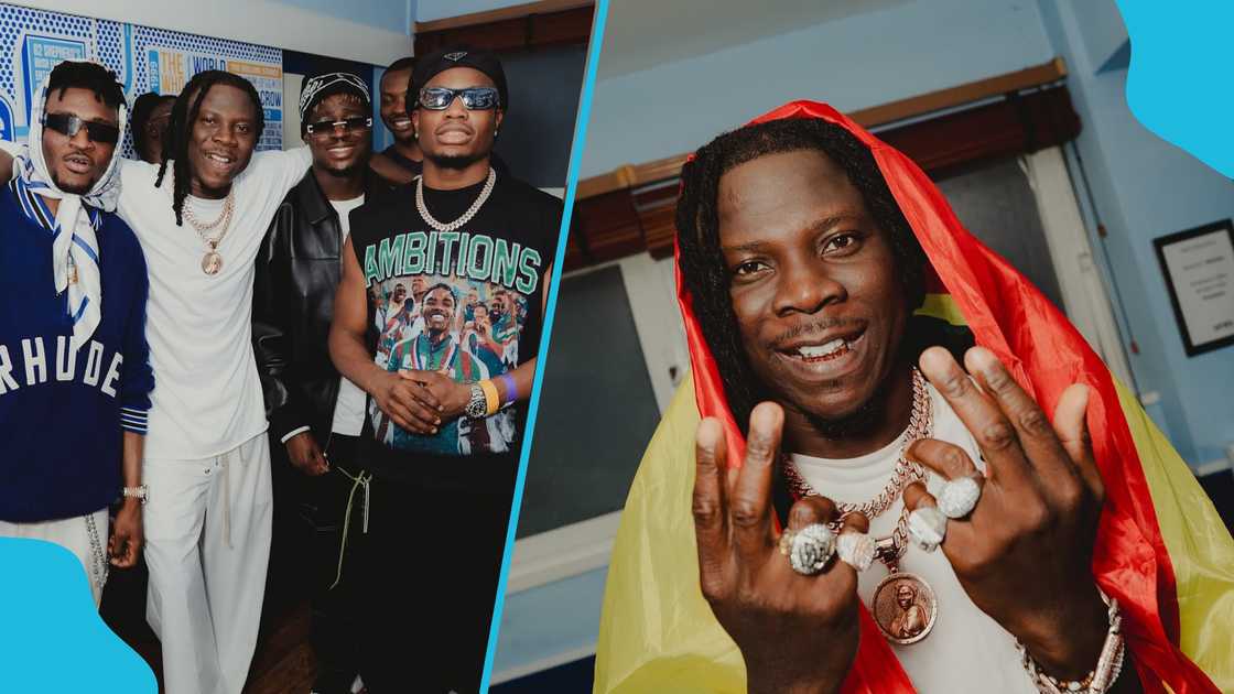 Mohammed Kudus and teammates support Stonebwoy. Mohammed Kudus and teammates support Stonebwoy.