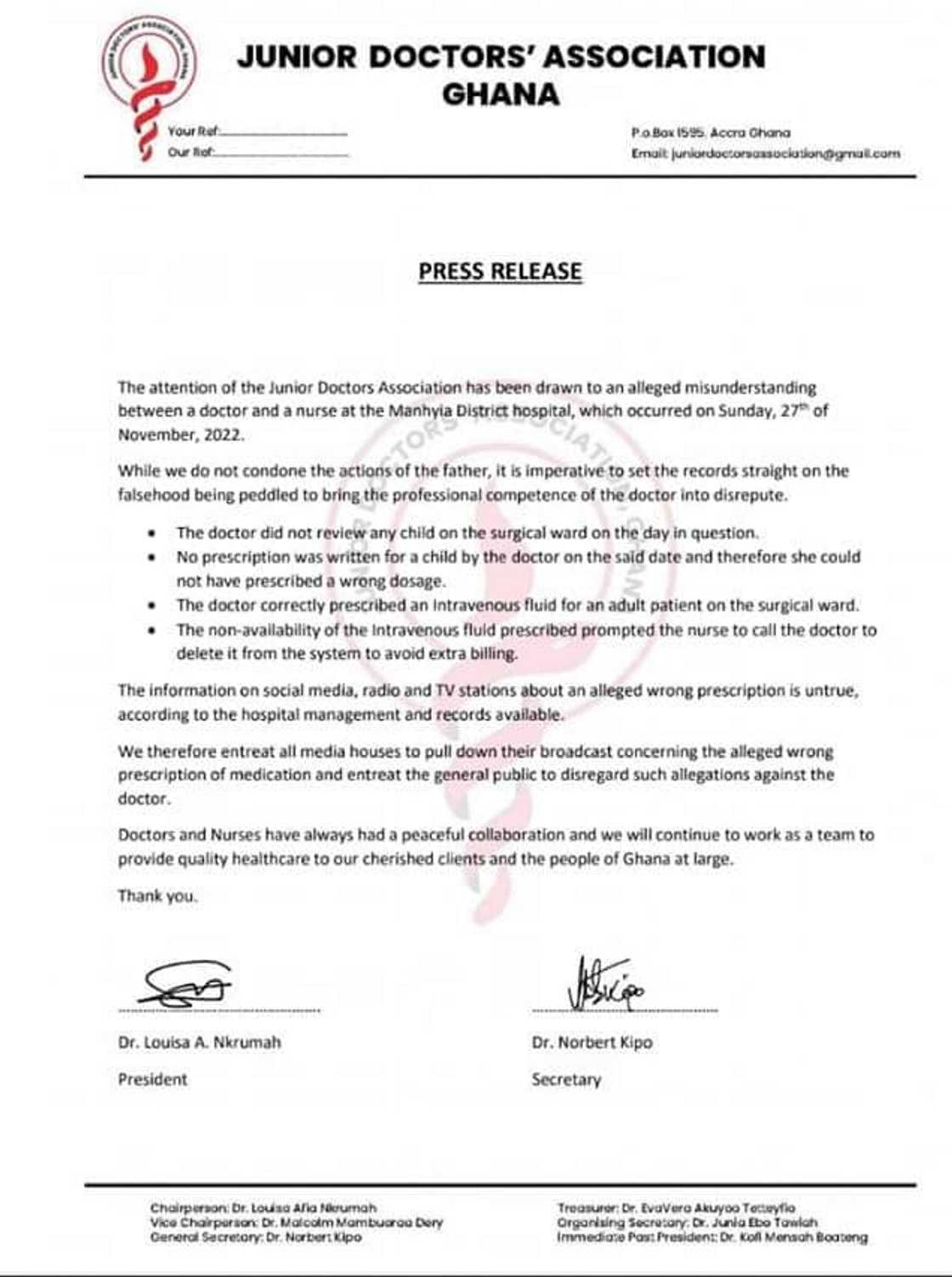 Junior Doctors defend Manhyia hospital doctor Junior Doctors defend Manhyia hospital doctor