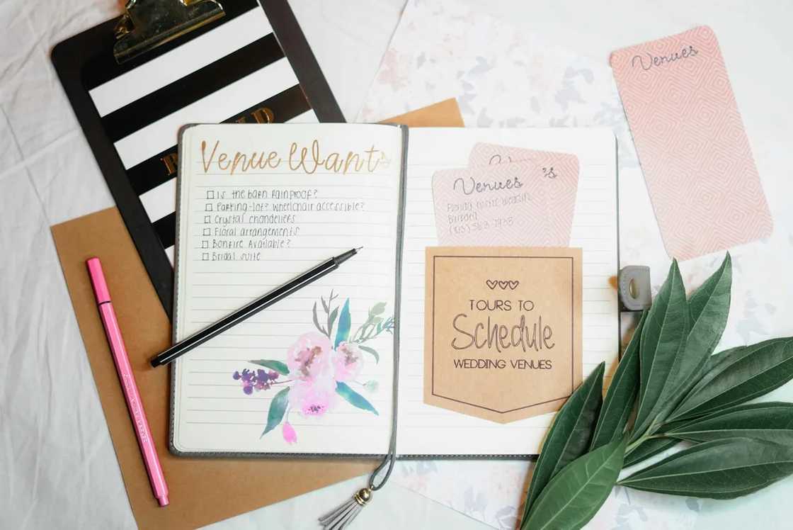 A wedding planner and notebooks