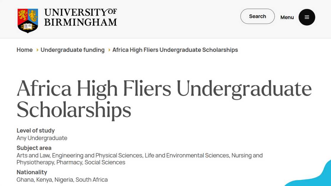 The University of Birmingham undergraduate funding section on it's webpage. The University of Birmingham undergraduate funding section on it's webpage.