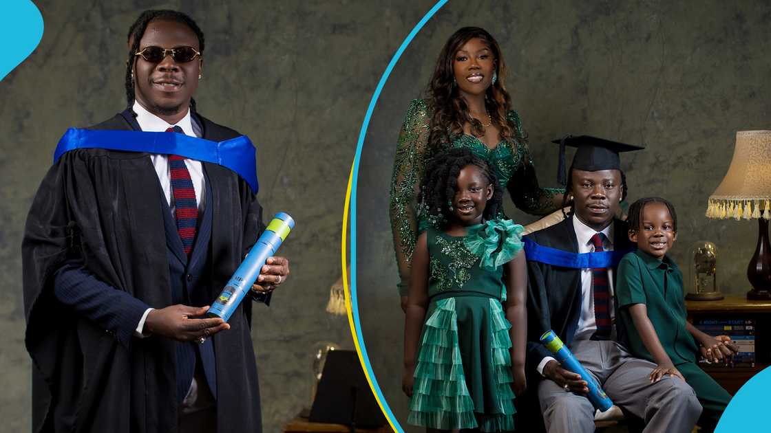 Stonebwoy and his family, Stonebwoy graduates, Stonebwoy's kids, GIMPA, Graduation photos, Stonebwoy's wife