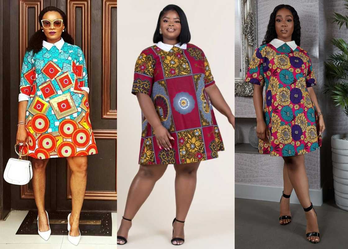 Women wearing -line dresses with collars Women wearing -line dresses with collars