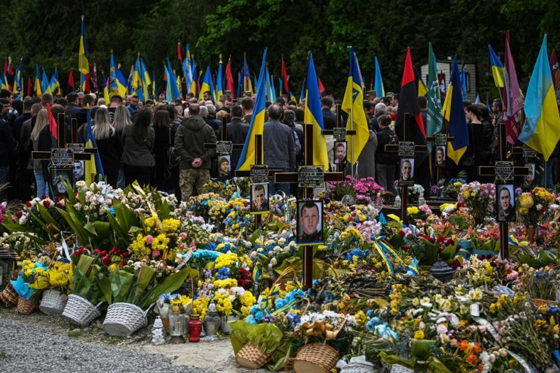The funeral for Ukrainian serviceman Volodymyr Nestor, killed in combat with Russian troops, at a cemetery in Lviv The funeral for Ukrainian serviceman Volodymyr Nestor, killed in combat with Russian troops, at a cemetery in Lviv
