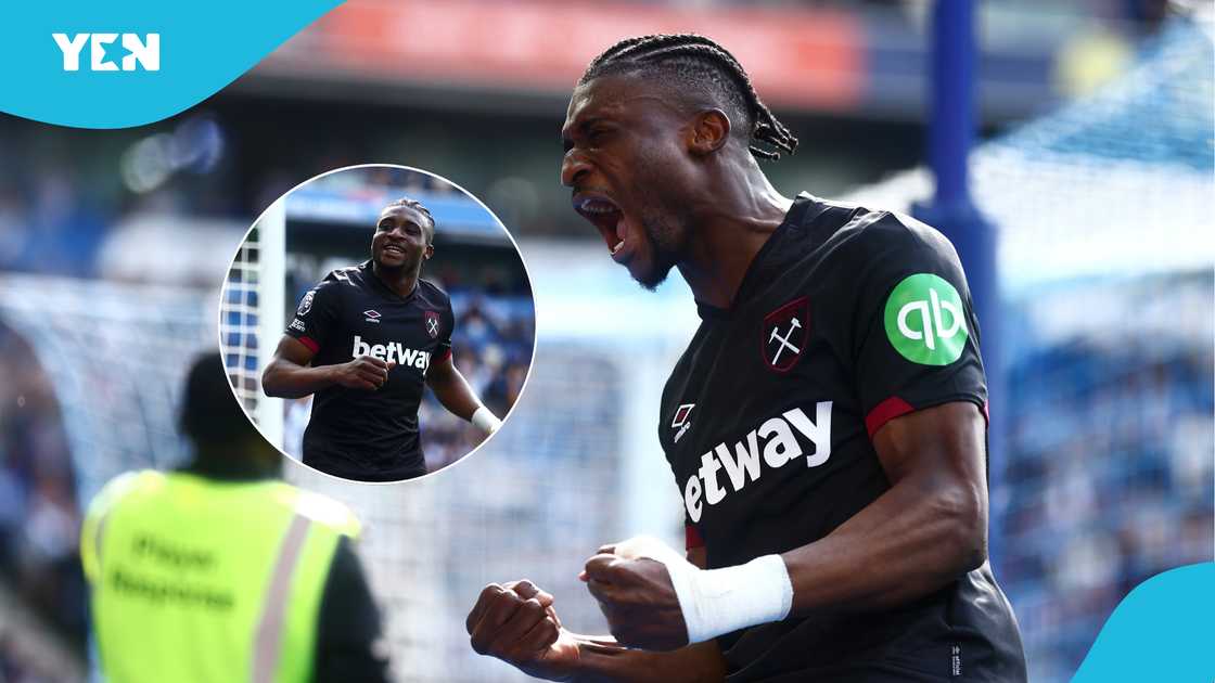 Mohammed Kudus of West Ham United celebrates scoring his team's second goal during the Premier League match vs Brighton & Hove Albion FC on April 26, 2025 in Brighton, England Mohammed Kudus of West Ham United celebrates scoring his team's second goal during the Premier League match vs Brighton & Hove Albion FC on April 26, 2025 in Brighton, England