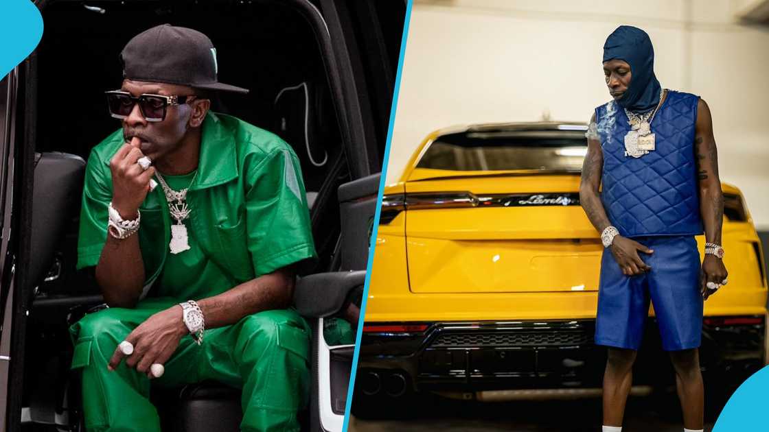Shatta Wale, Yellow Lamborghini Urus, Shatta Wale songs, Shatta Wale's cars, Shatta Wale's purple Lamboghini