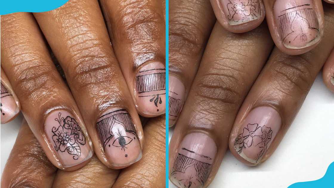 Botanical elegance with ornamental detailing nail tattoo Botanical elegance with ornamental detailing nail tattoo