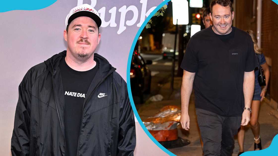 Shane Gillis attends the Peacock's "Bupkis" World Premiere (L). He is seen arriving at his comedy show (R) Shane Gillis attends the Peacock's "Bupkis" World Premiere (L). He is seen arriving at his comedy show (R)