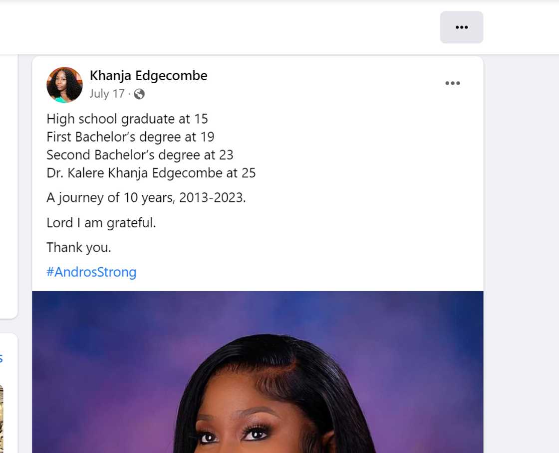 A screenshot of Khanja Edgecombe's Facebook post. A screenshot of Khanja Edgecombe's Facebook post.