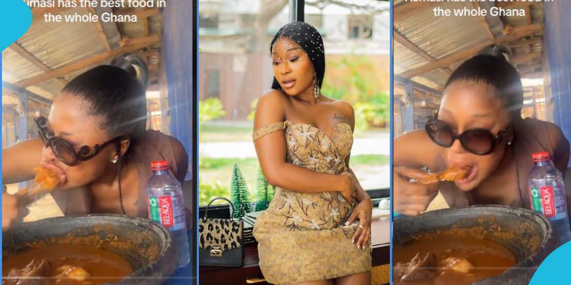 Efia Odo won the hearts of her followers as she passionately ate fufu and soup at a local chop bar Efia Odo won the hearts of her followers as she passionately ate fufu and soup at a local chop bar