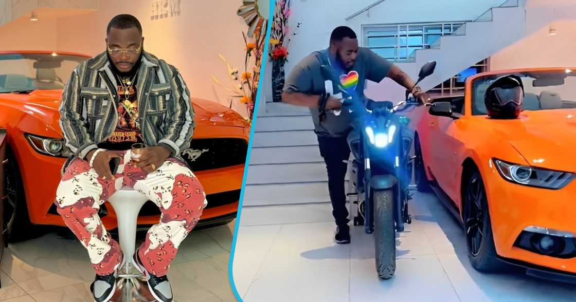 Ghanaian man decorates room with car, Ford Mustang