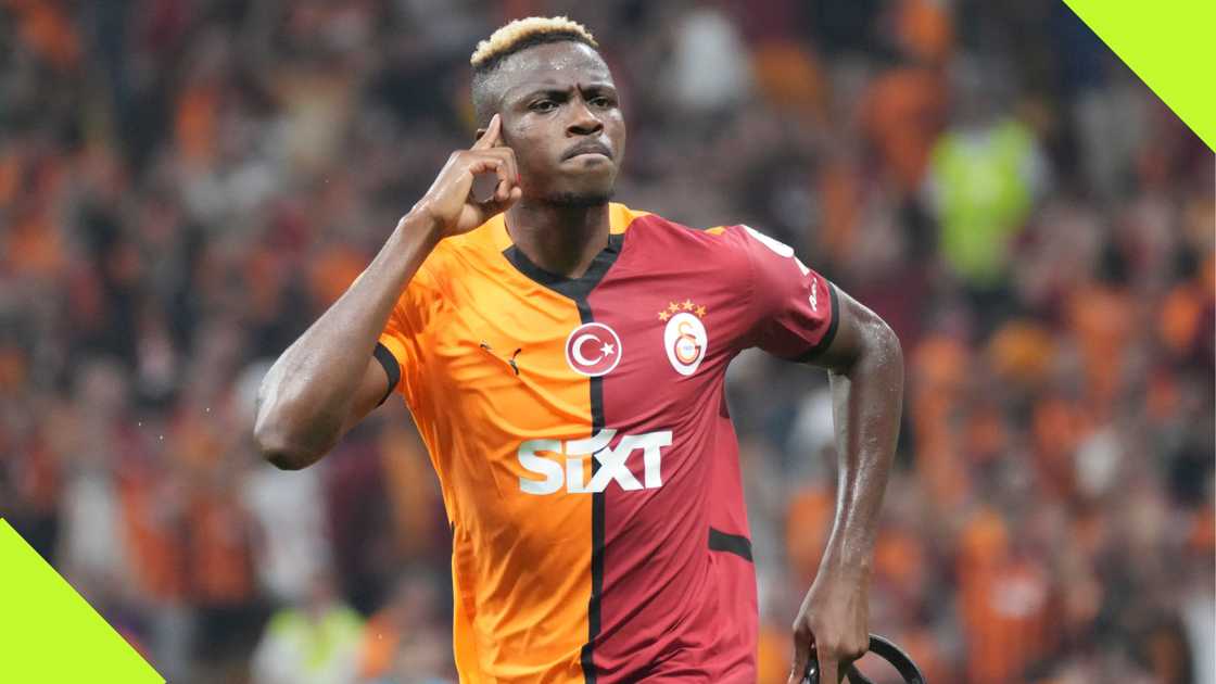 Victor Osimhen celebrates his second Galatasaray goal against Kasimpasa.