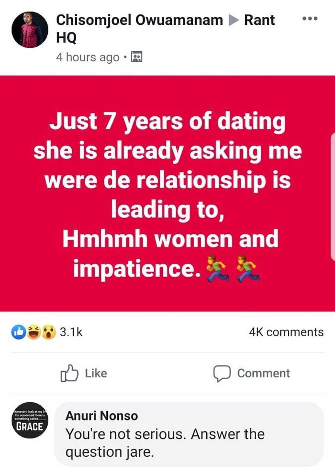 Man complains of girlfriend asking for marriage after dating for 7 years Man complains of girlfriend asking for marriage after dating for 7 years