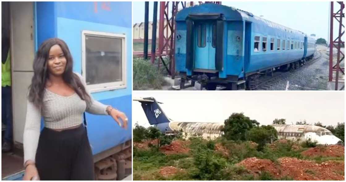 Photos of a lady, a train and an abandoned old aeroplane Photos of a lady, a train and an abandoned old aeroplane