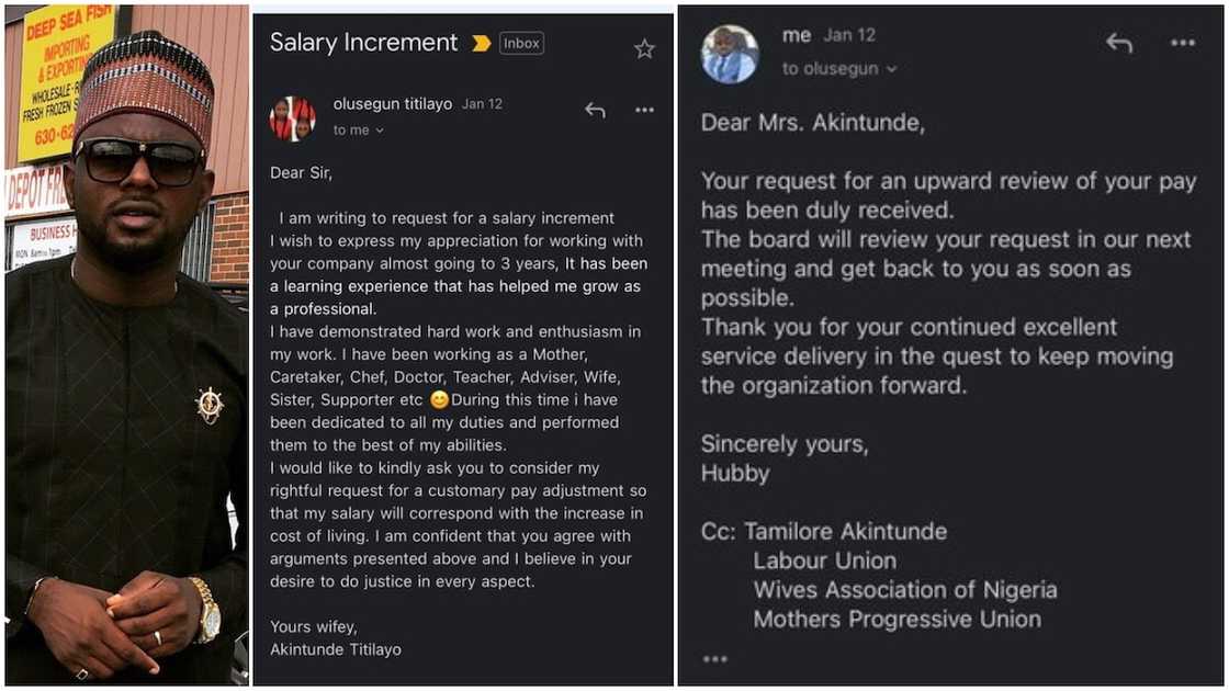 Dear sir, I want salary increment - Husband shares photo of email proposal wife sent him to ask for more Dear sir, I want salary increment - Husband shares photo of email proposal wife sent him to ask for more