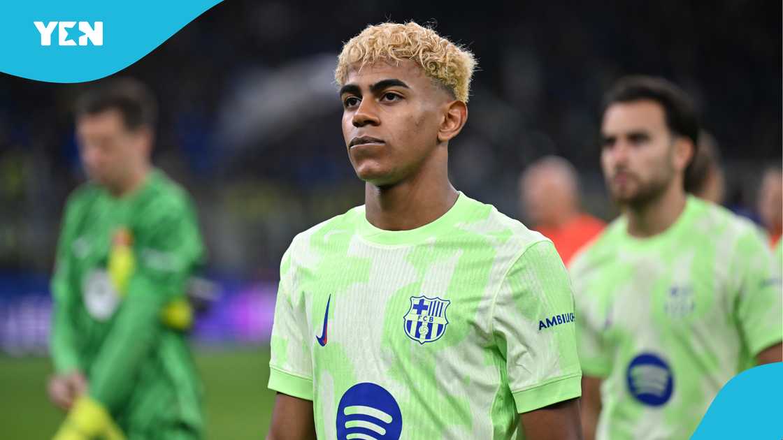 Lamine Yamal of FC Barcelona looks on prior to the UEFA Champions League 2024/25 Semi Final Second Leg match between FC Internazionale Milano and FC Barcelona at Giuseppe Meazza Stadium on May 06, 2025 Lamine Yamal of FC Barcelona looks on prior to the UEFA Champions League 2024/25 Semi Final Second Leg match between FC Internazionale Milano and FC Barcelona at Giuseppe Meazza Stadium on May 06, 2025