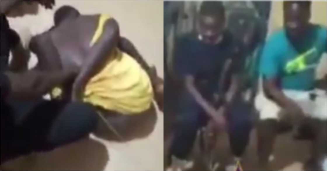 Akyem Abomosu Police seriously whip handcuffed suspect with broom in video Akyem Abomosu Police seriously whip handcuffed suspect with broom in video