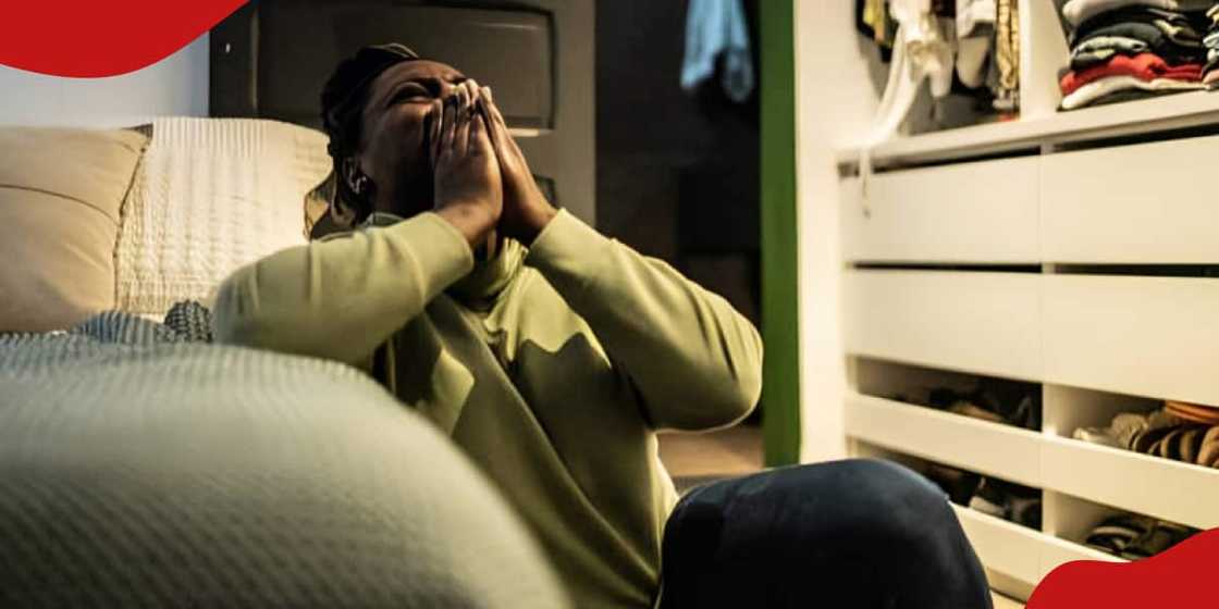 Man holds his hands in distress. Man holds his hands in distress.