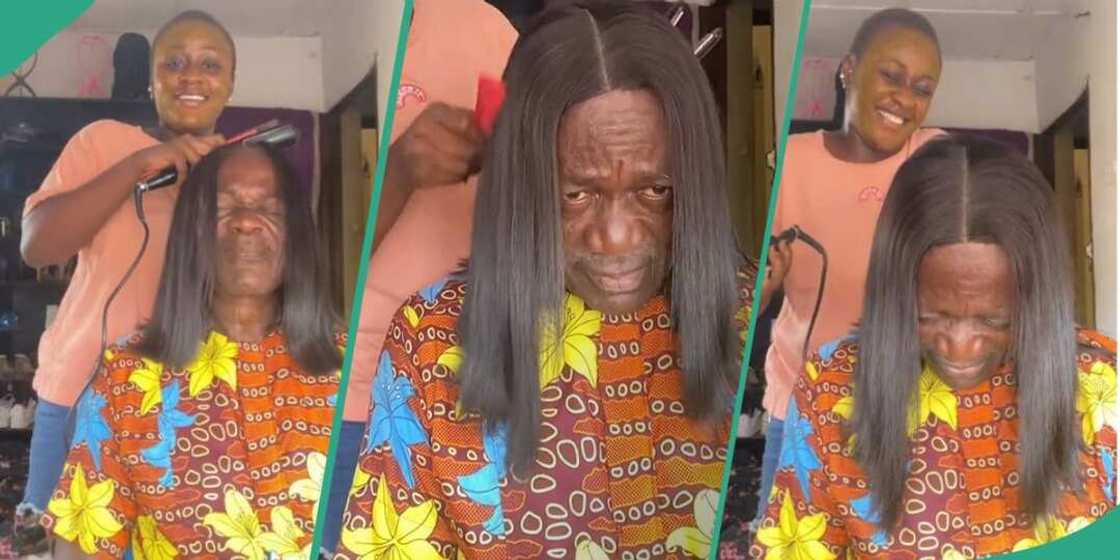Girl shares father's reaction after putting her wig on his head Girl shares father's reaction after putting her wig on his head