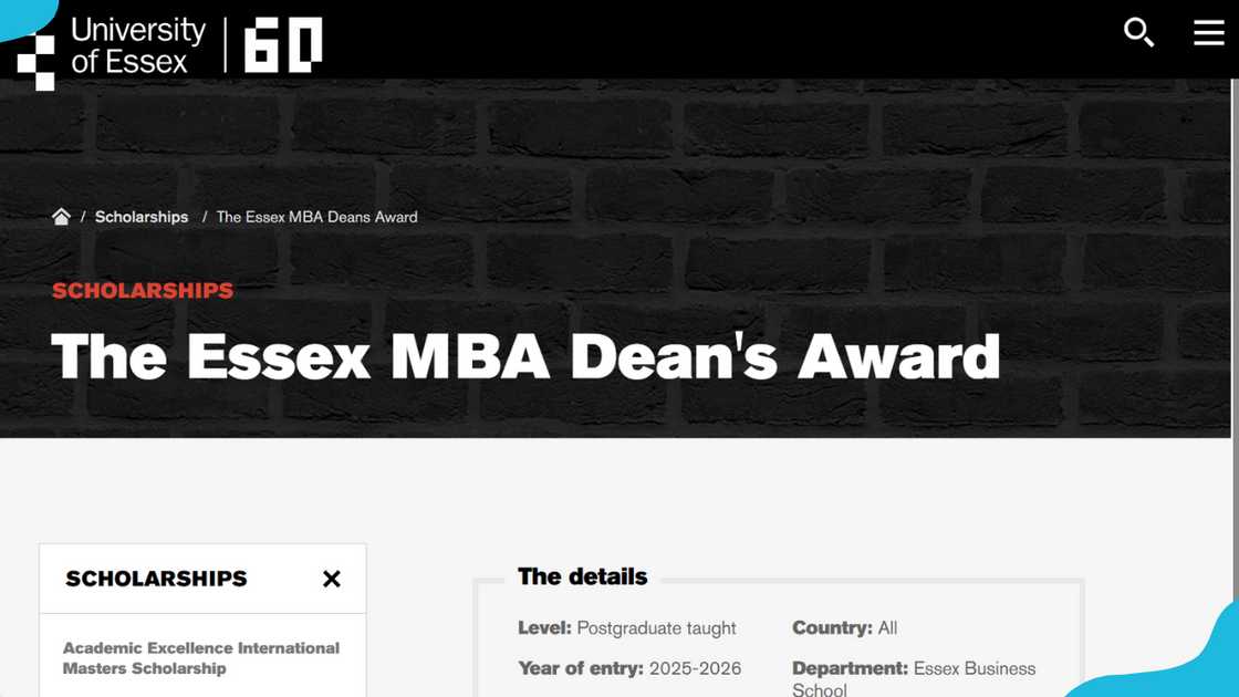 The University of Essex's MBA Dean's Award section on it's webpage. The University of Essex's MBA Dean's Award section on it's webpage.