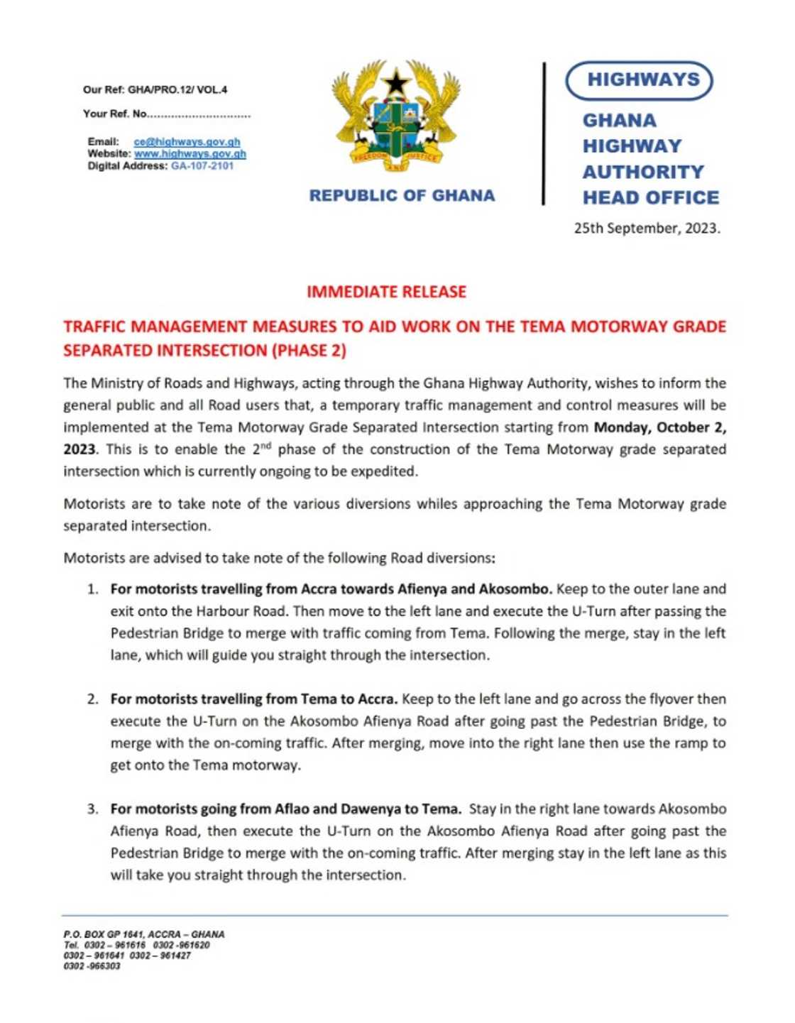 The Ghana Highway Authority statement The Ghana Highway Authority statement