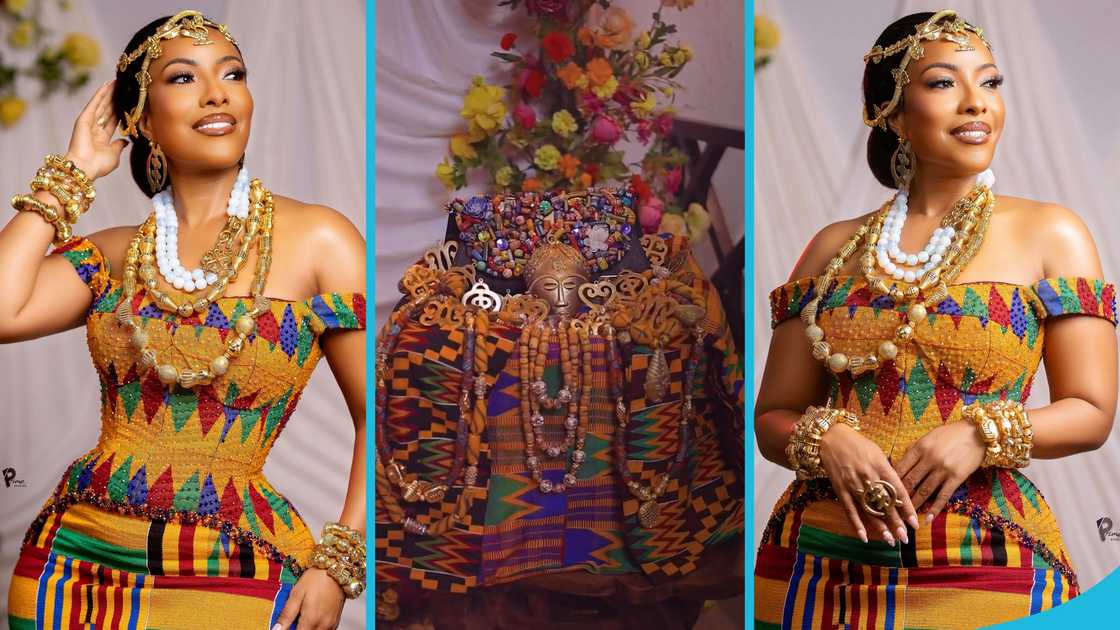 Joselyn Dumas, Kente, Ashanti bride, Ghanaian traditional wedding, Joselyn Dumas movies, Gold ornaments