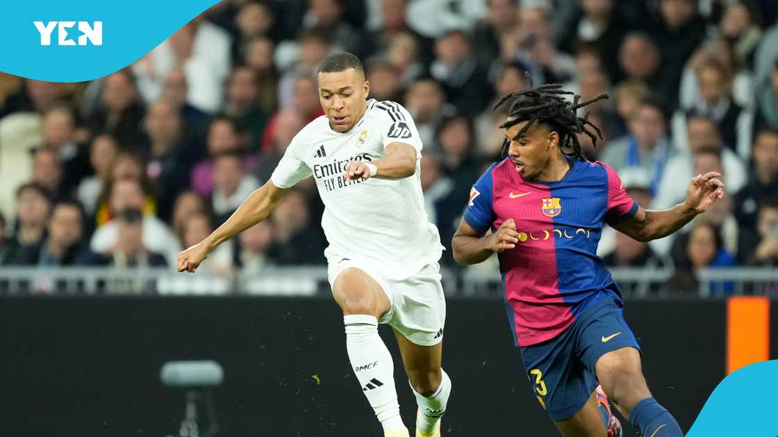 Kylian Mbappe of Real Madrid and Jules Kounde of Barcelona during El Clasico of October 27, 2024 in Madrid, Spain Kylian Mbappe of Real Madrid and Jules Kounde of Barcelona during El Clasico of October 27, 2024 in Madrid, Spain