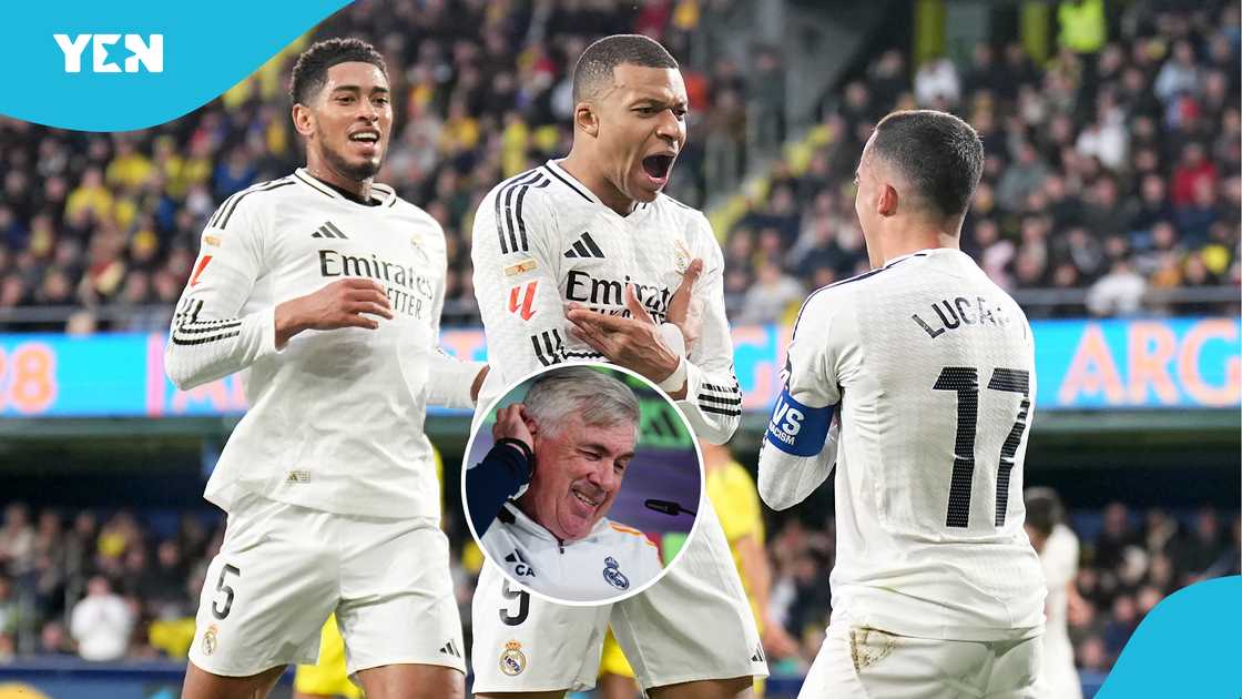 Kylian Mbappe celebrates with Real Madrid teammates after scoring against Villarreal on March 15, 2025 in Villarreal, Spain Kylian Mbappe celebrates with Real Madrid teammates after scoring against Villarreal on March 15, 2025 in Villarreal, Spain